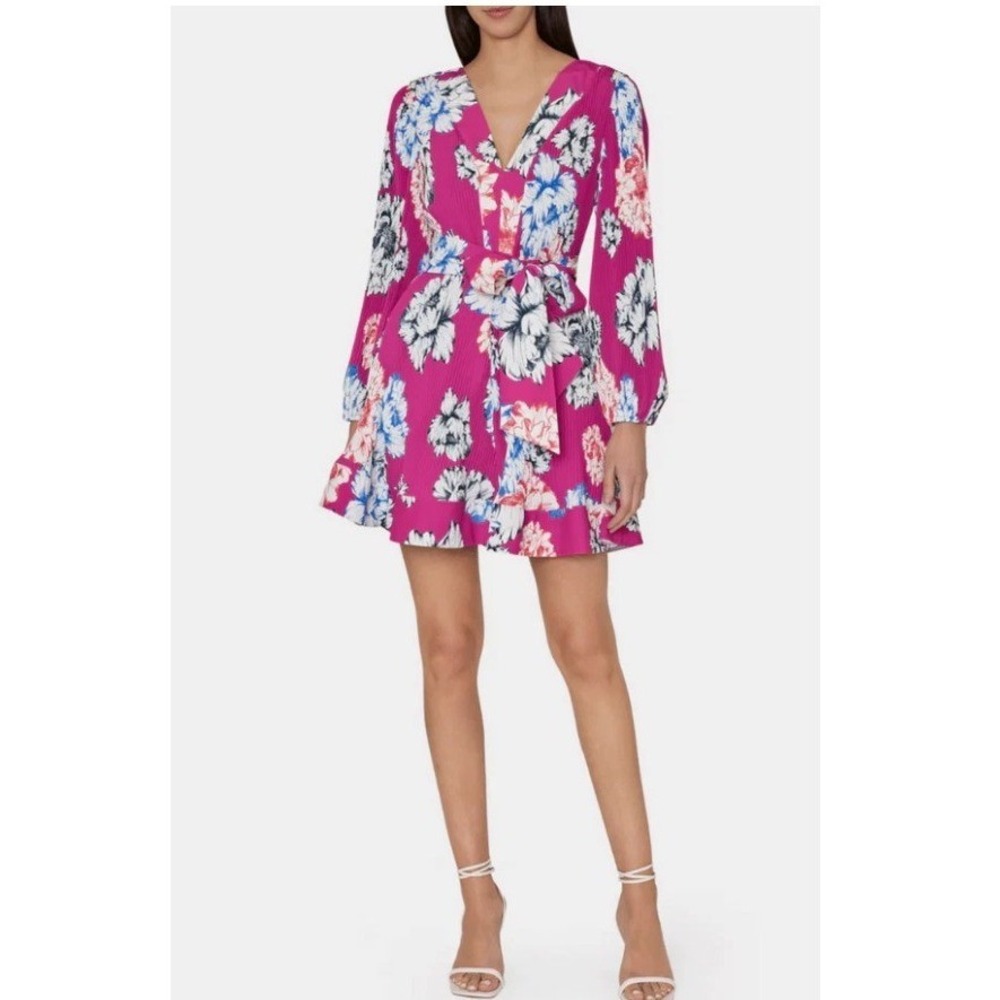 NWT Milly Women's Liv Petals In Bloom Pleated Minidress Dark Pink Floral Size 8